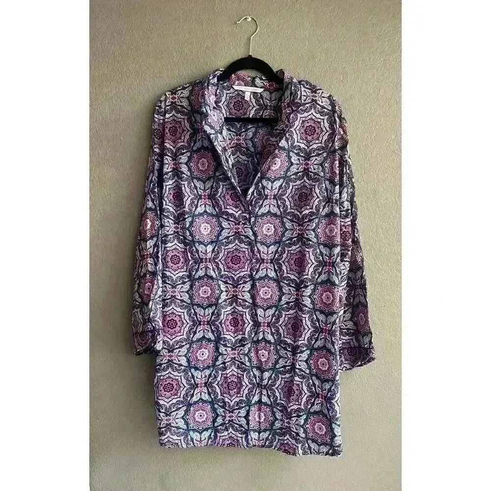 Victorias Secret Womens Mayfair Sleepshirt Purple Medallion‎ Paisley Collared L